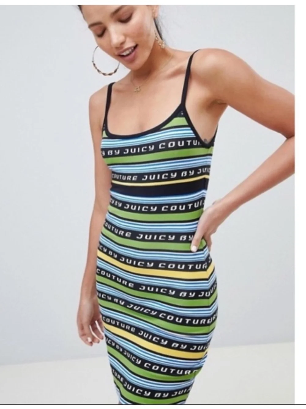 Y2K Juicy by Juicy Couture Racer Stripe Logo Slip Dress